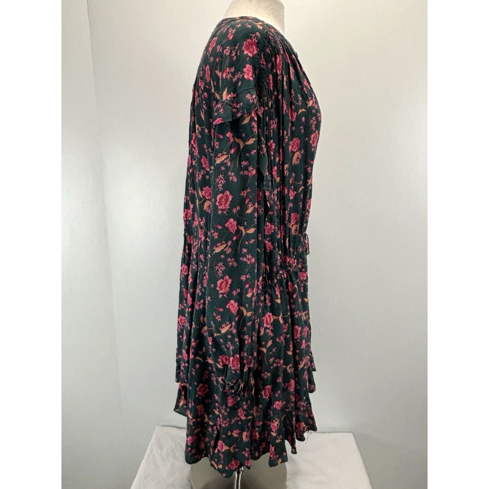 Free People Free People Mini Dress Size Large Oversize Long Sleeve Dark Floral Flower Fields Size L / US 10 / IT 46 - 4 Thumbnail