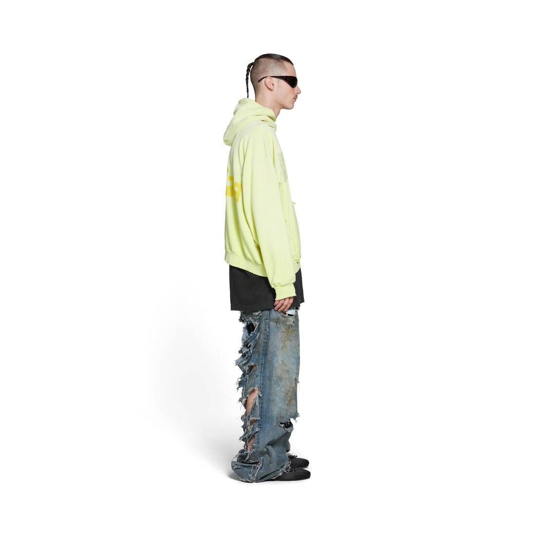 Balenciaga o1tr1nto1225 Tape Type Ripped Pocket Hoodie in Fluo Yellow Size US XL / EU 56 / 4 - 3 Thumbnail