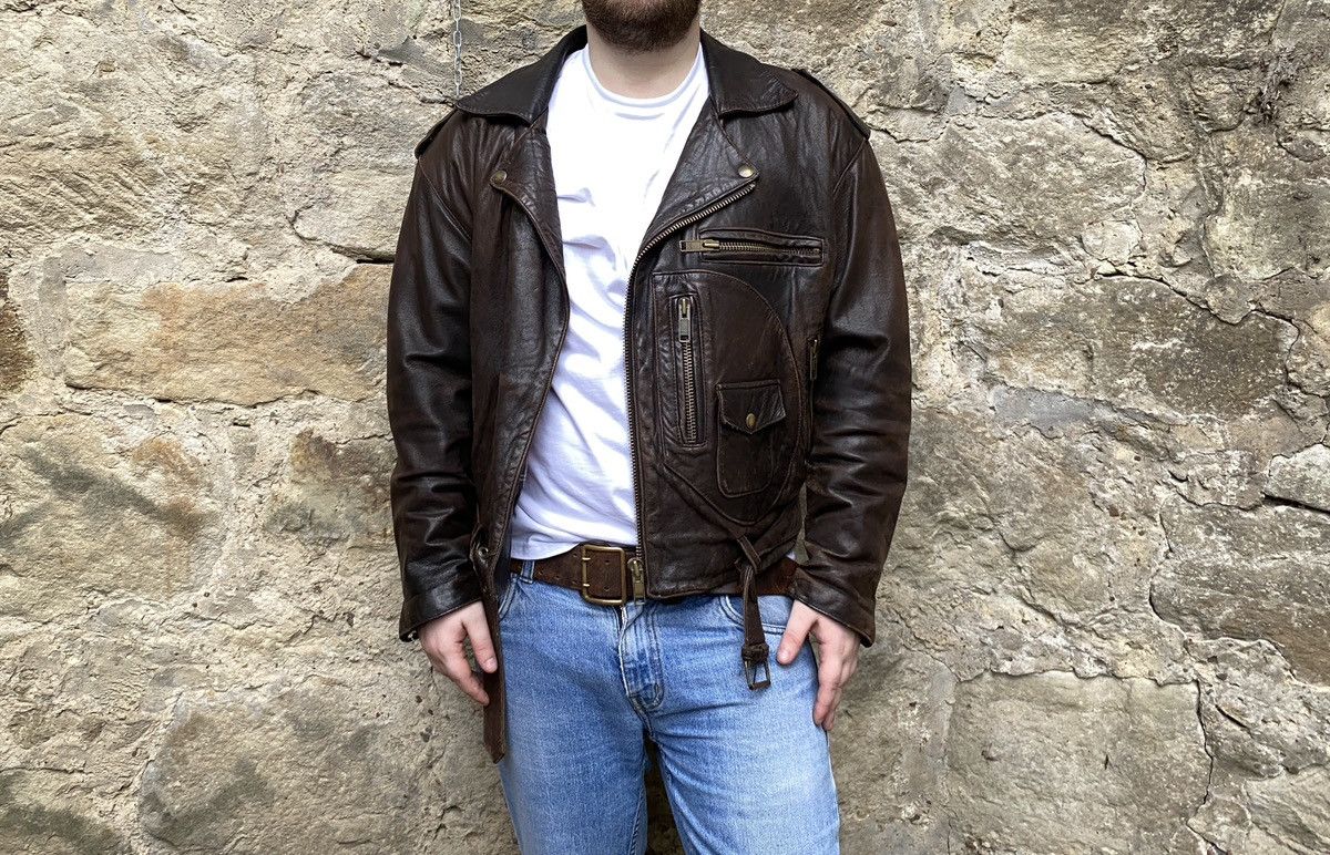 Vintage Vintage D-Pocket Motorcycle Distressed Leather Biker Jacket Size US L / EU 52-54 / 3 - 3 Thumbnail