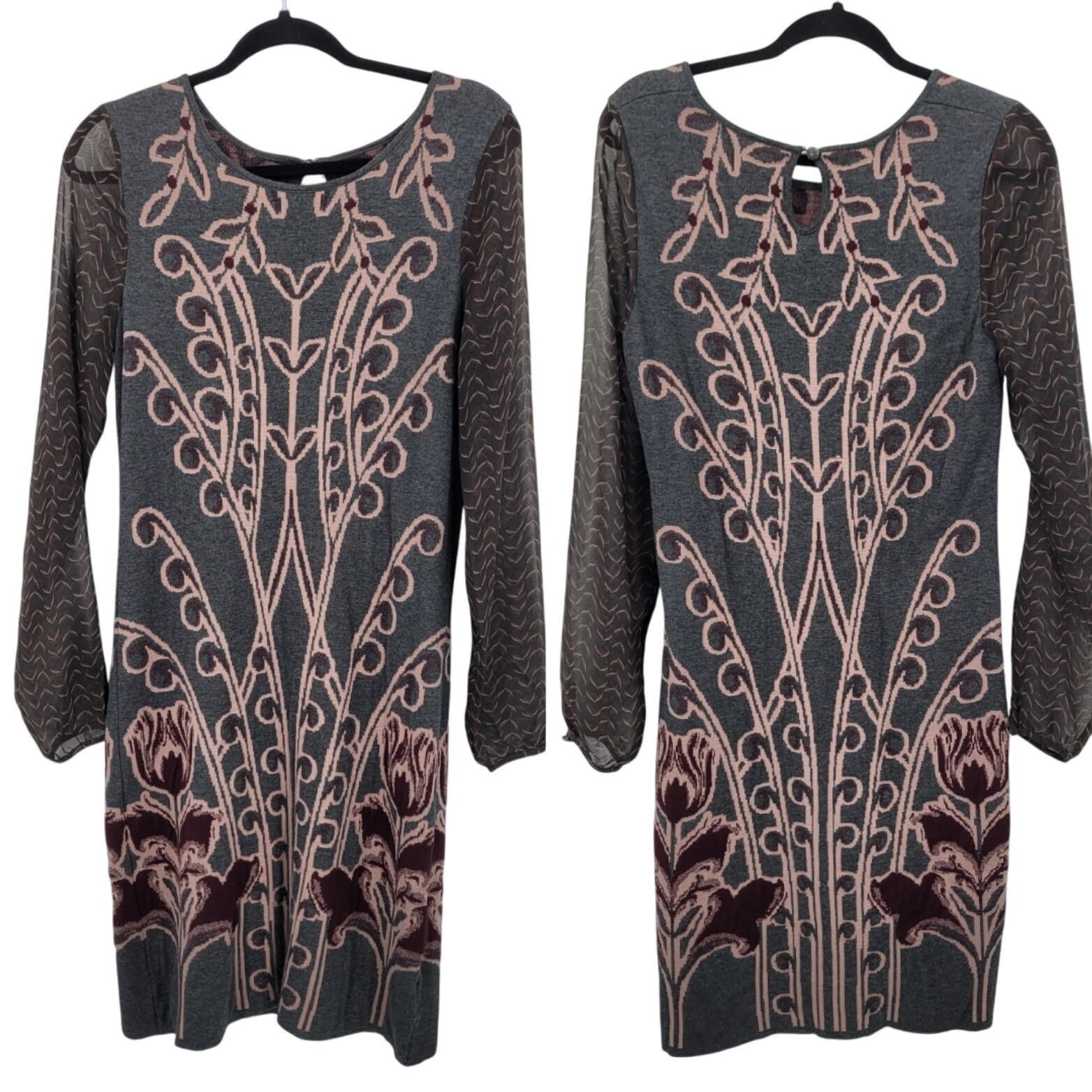 Designer Anthropologie Knitted & Knotted Floral Sweater Dress S Gray Size S / US 4 / IT 40 - 12 Thumbnail