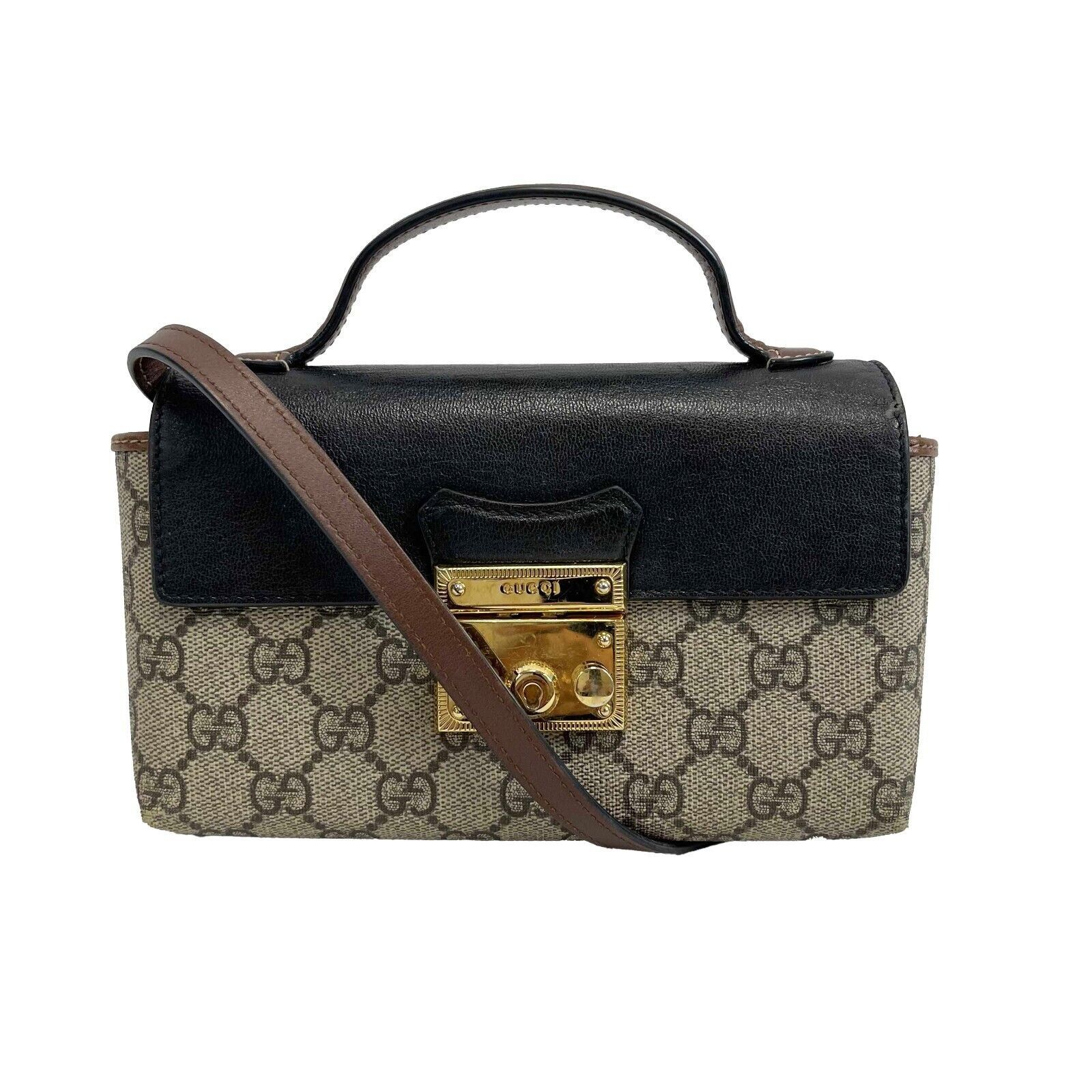 Gucci Mini Padlock Top Handle Bag GG Coated Canvas and Leath