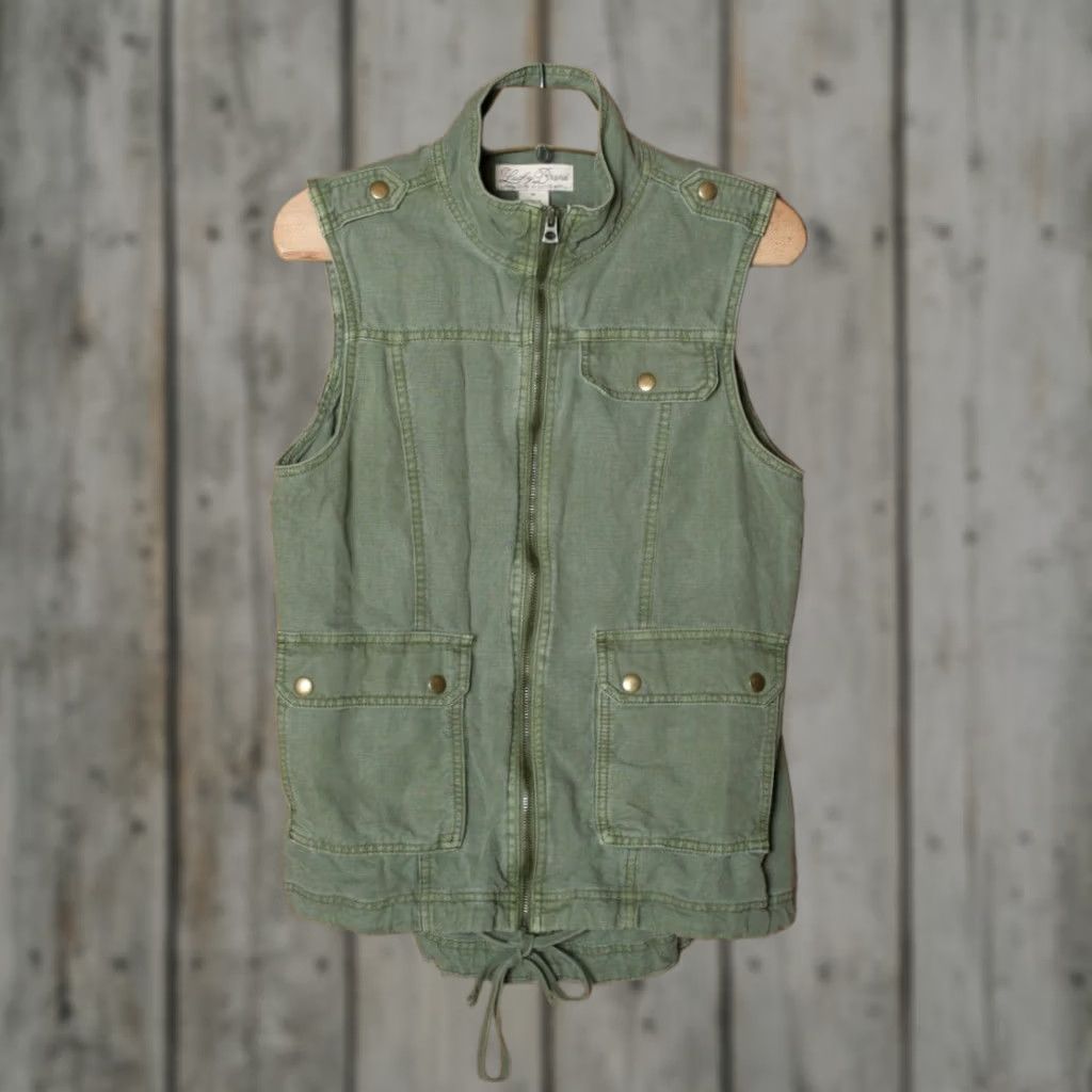 Lucky Brand LUCKY BRAND Live in Love Army Green Linen Blend Military Vest Sz. M Women Shirt Vest Military Jacket Green M Ladies Zip Size M / US 6-8 / IT 42-44 - 1 Thumbnail