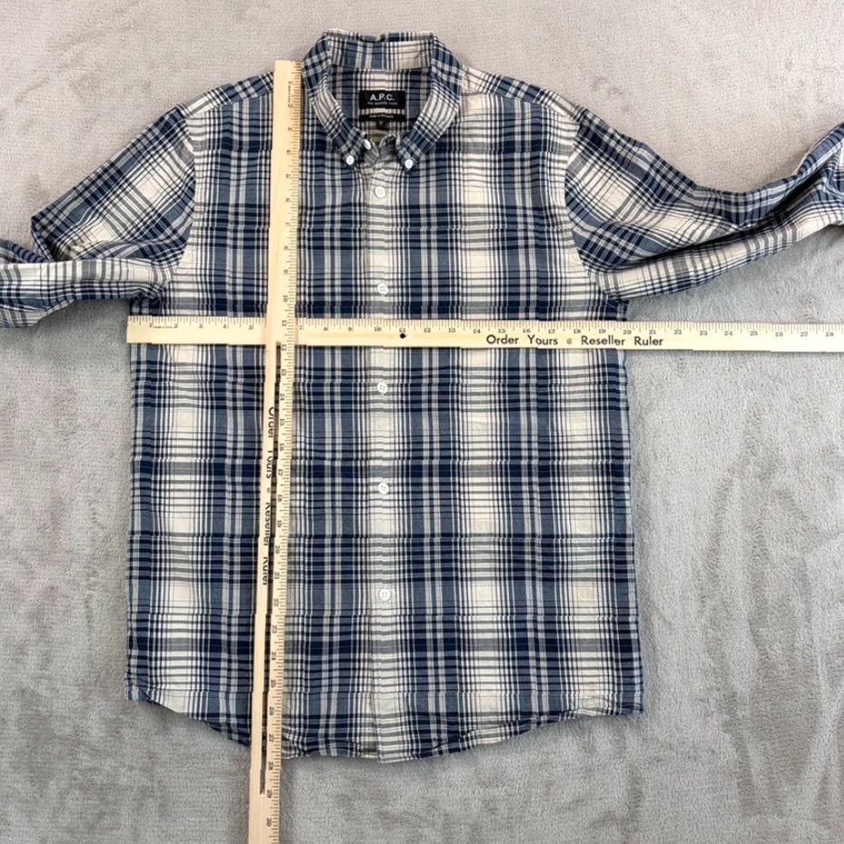 Vintage APC Rue Madame Paris Shirt Mens Medium Blue Plaid Long Sleeve Button-Up Collar Pockets Back Designer Preppy Size US M / EU 48-50 / 2 - 4 Thumbnail
