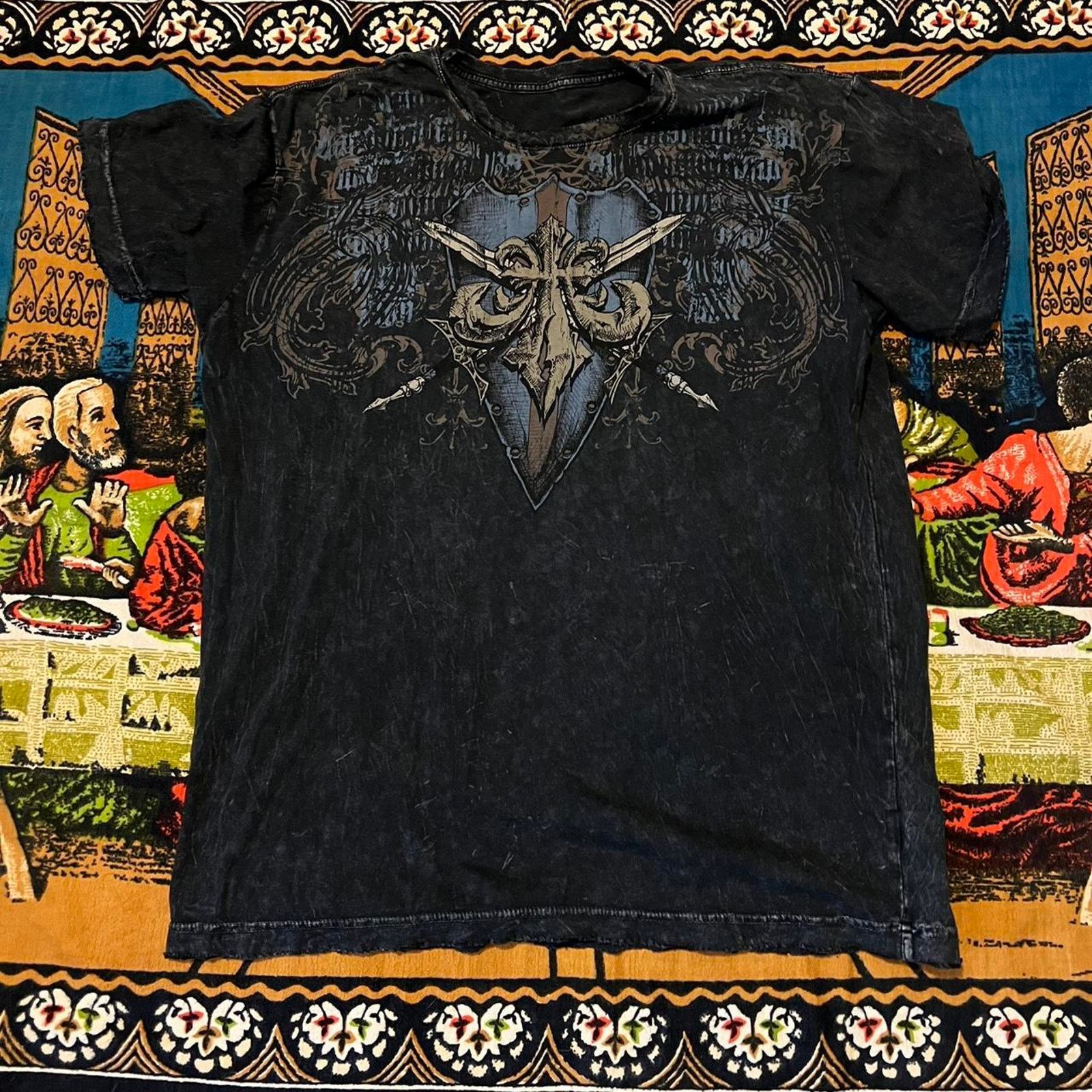 Mens affliction shirt y2k tapout cross wings mma elite punk