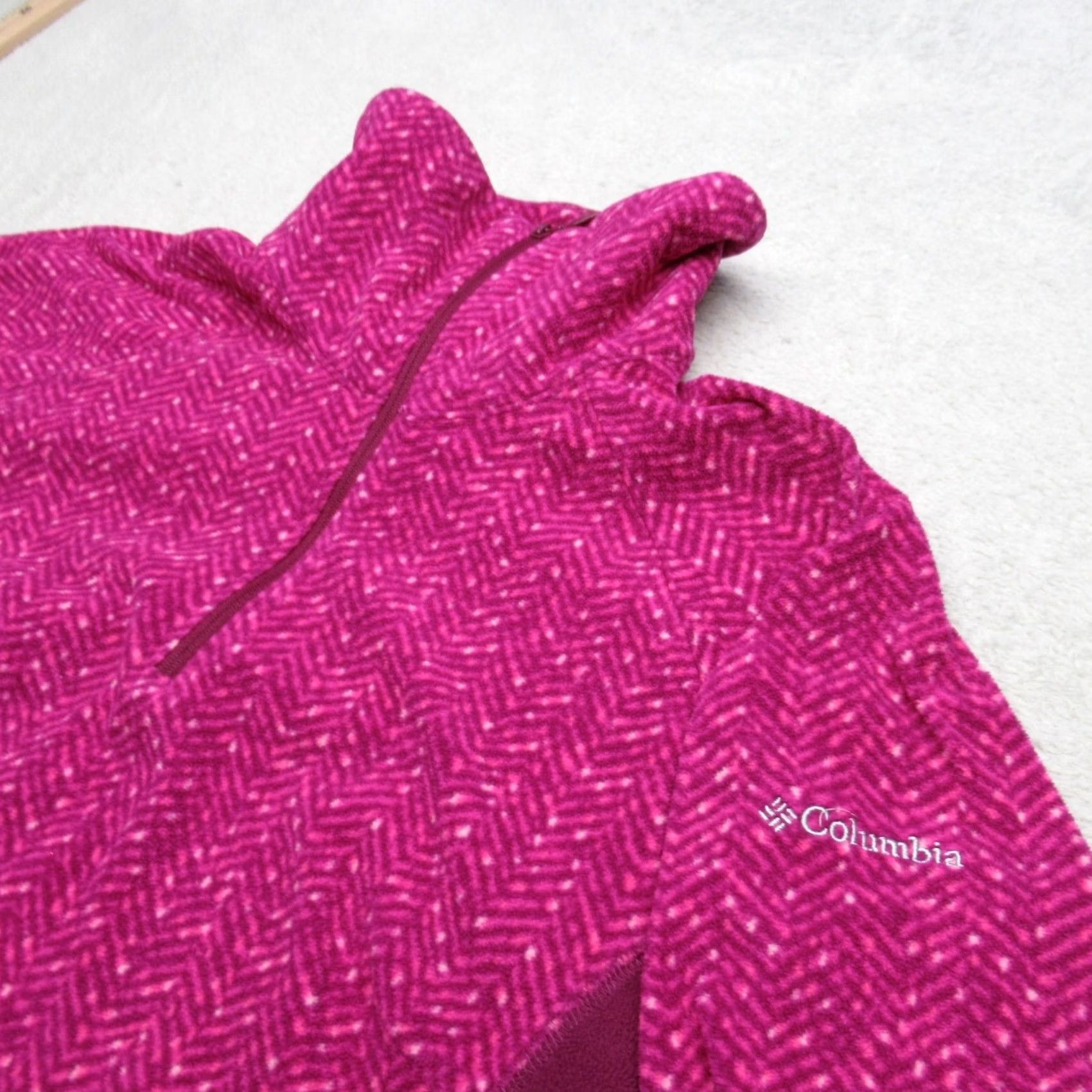 Vintage Columbia Sweatshirt Women Medium Purple Herringbone Chevron 1/4 Zip Fleece Light Size M / US 6-8 / IT 42-44 - 6 Thumbnail