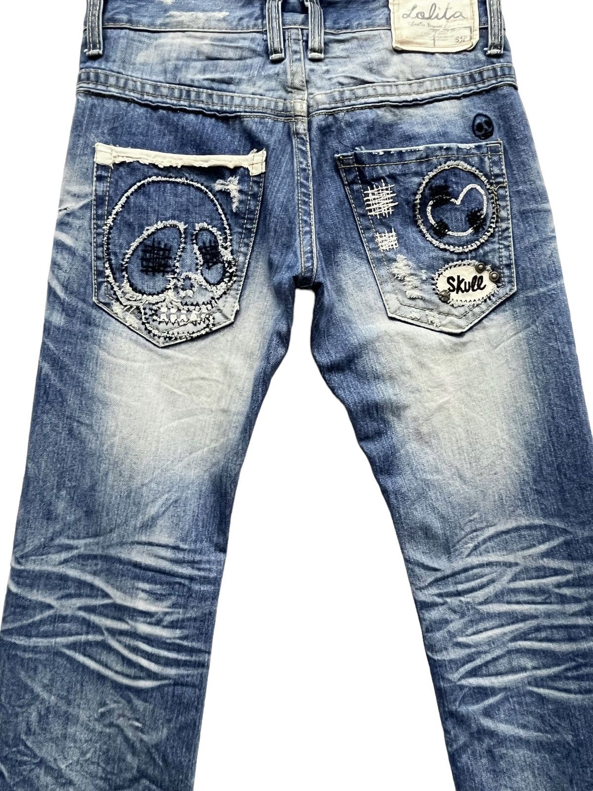 FYE🔥LOLITA Skull Embroidery Distressed Exotic Washed Denim