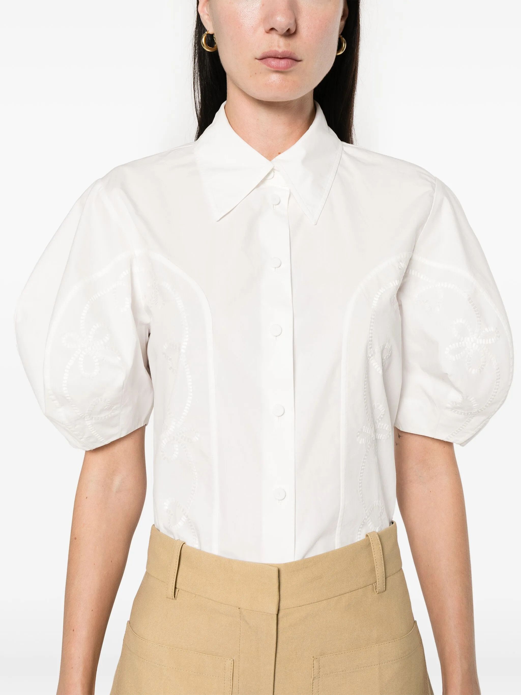 Chloe o1y0825 Short Sleeves Shirt in White Size L / US 10 / IT 46 - 2 Thumbnail