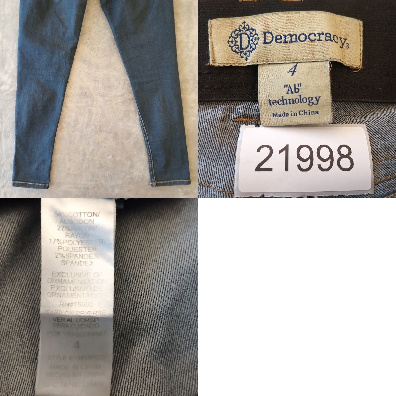 Vintage Democracy Abtechnology Skinny Jeans Womens Size 4 Blue Dark Wash Stretch 29x28 Jeans Womens Skinny 5-Pocket Denim Blue Dark Wash Size 27" / US 4 / IT 40 - 8 Thumbnail