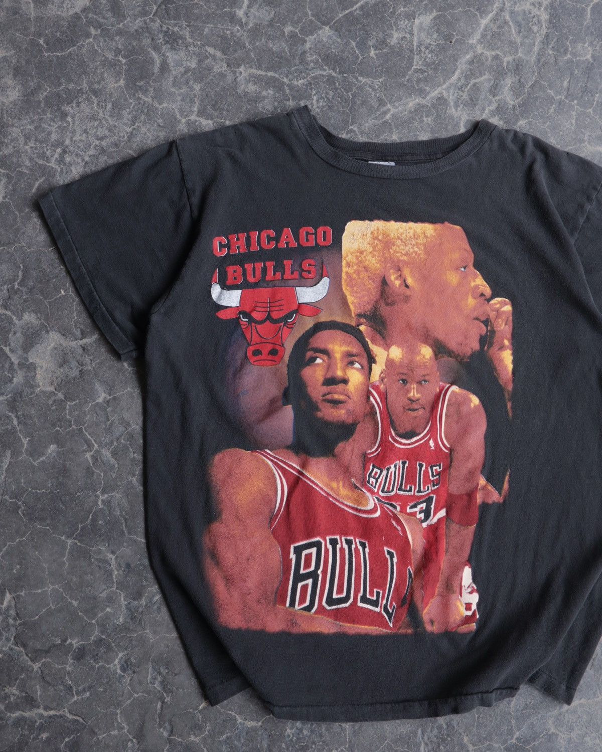 Rap Tees Vintage 1990s 90s Chicago Bulls Rodman Black Rap Tee Shirt Size US L / EU 52-54 / 3 - 12 Thumbnail