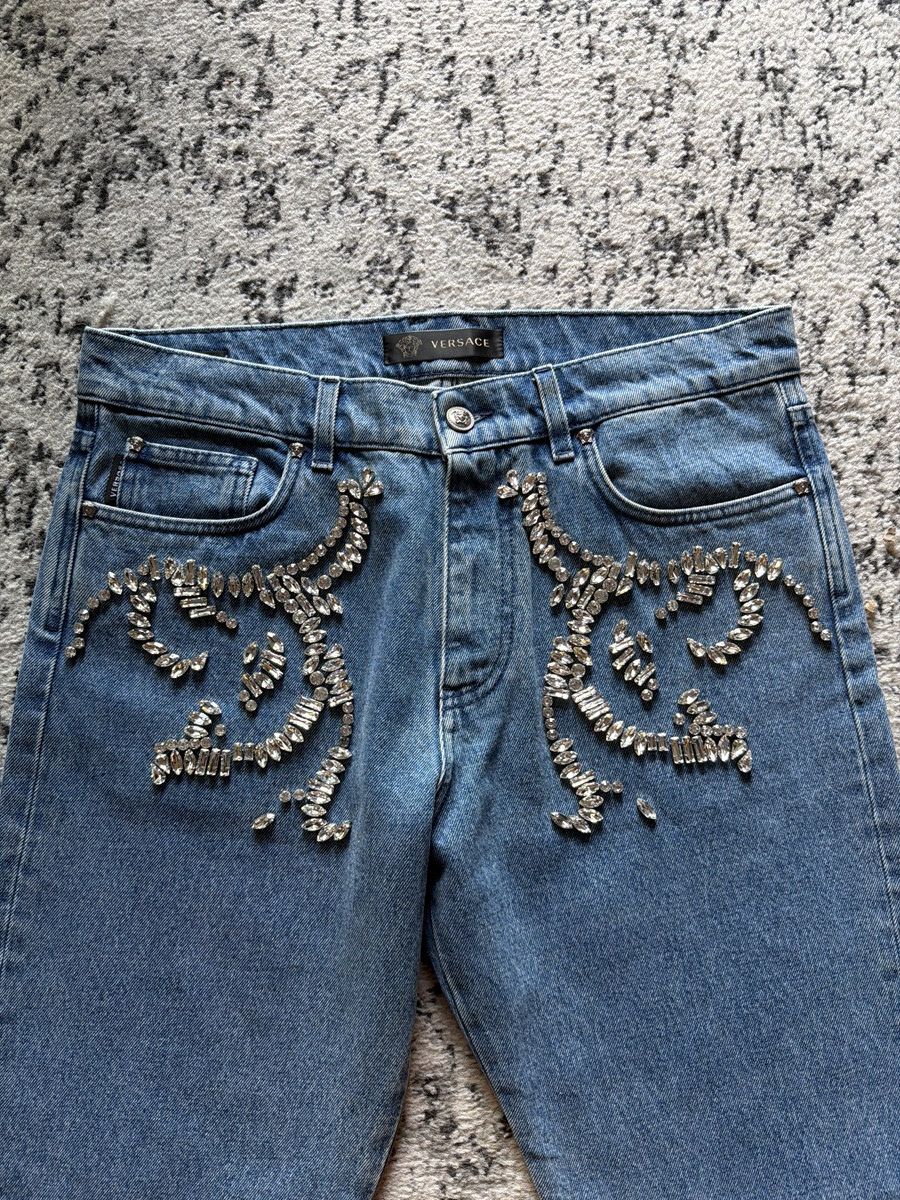 Versace Versace Crystal Embellished Baroque Denim Jeans Size US 34 / EU 50 - 1 Thumbnail