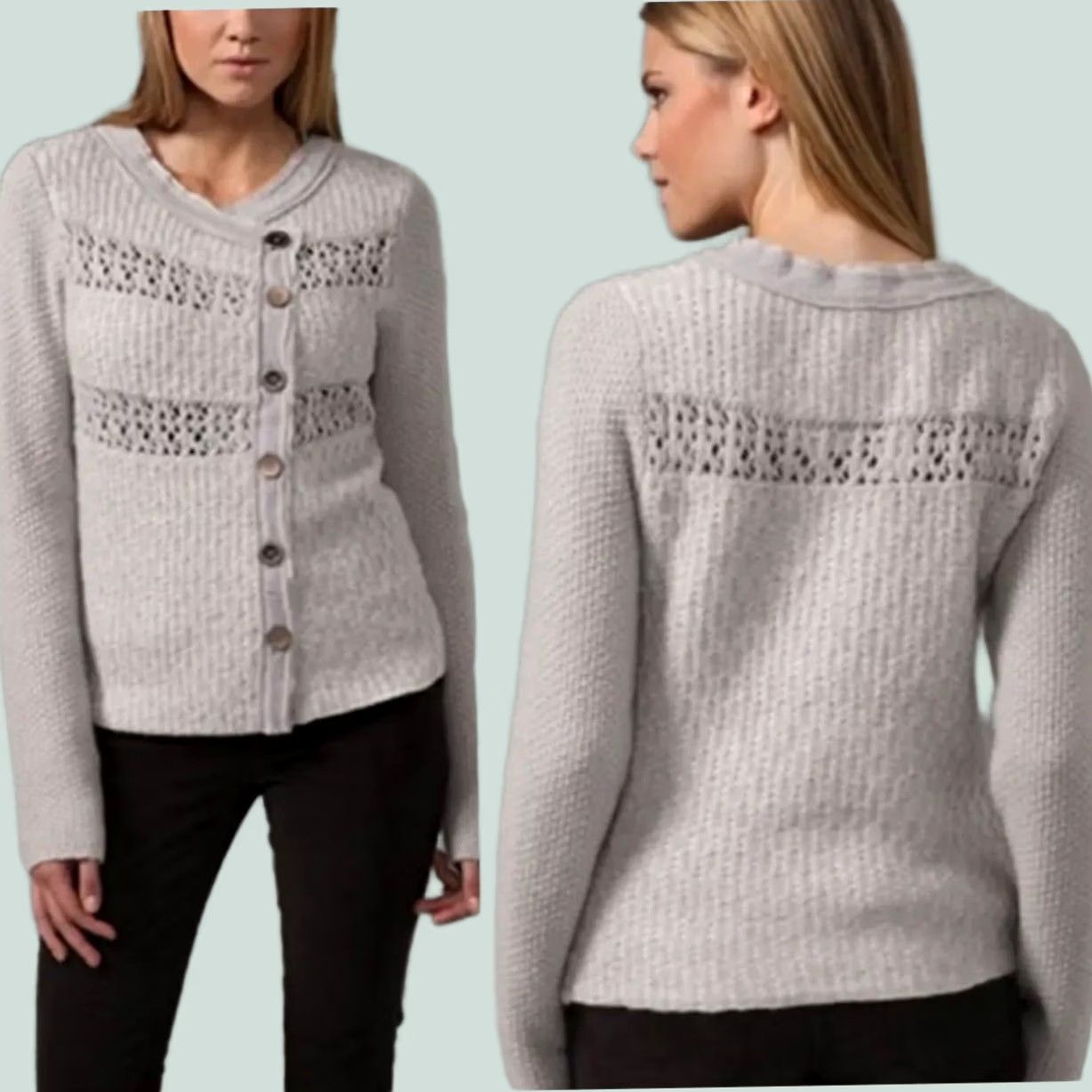Free People VINTAGE Free People Gray Cardigan Sweater Crochet Stripe Crossover Button Up Women’s L Size L / US 10 / IT 46 - 1 Thumbnail