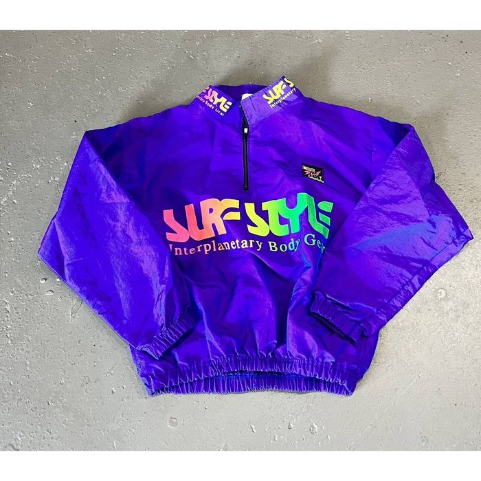 Vintage 90s Windbreaker SURF STYLE Jacket Neon Iridescent Purple