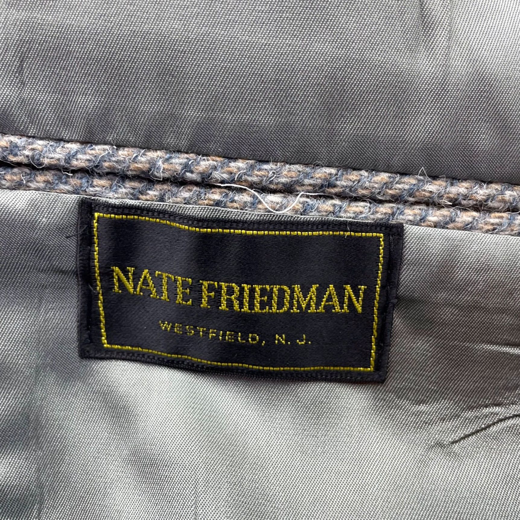 Vintage VINTAGE Nate Friedman Blazer Men 42R Tweed Wool Herringbone Gray Blue Beige 2-Button Notch Lapel Campaign/Business Casual Mens Size 42R - 6 Thumbnail