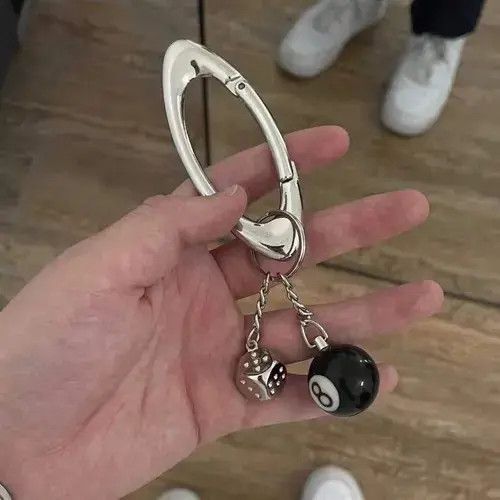 Designer × Japanese Brand Street Hip Hop Black 8 Silver Dice Keychain Size ONE SIZE - 1 Thumbnail