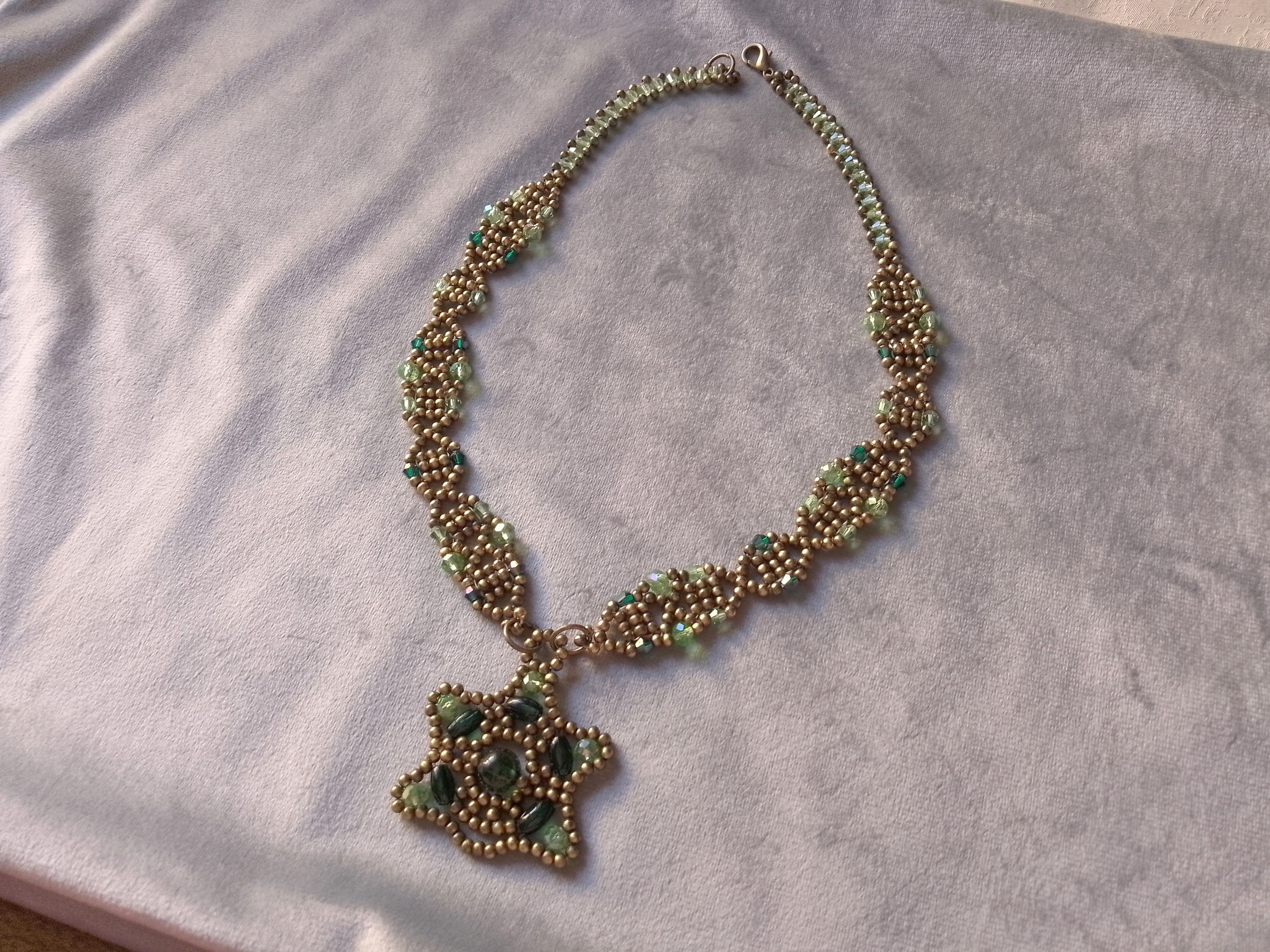 Handmade Necklace Antique Beads Green Crystals Pendant Unique Size ONE SIZE - 6 Thumbnail