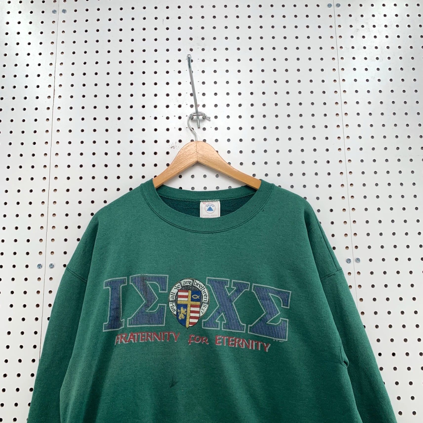 Delta VINTAGE Fraternity For Eternity Crew Neck Sweatshirt Mens XL Green IEXE 25X26 Delta Size US XL / EU 56 / 4 - 5 Thumbnail