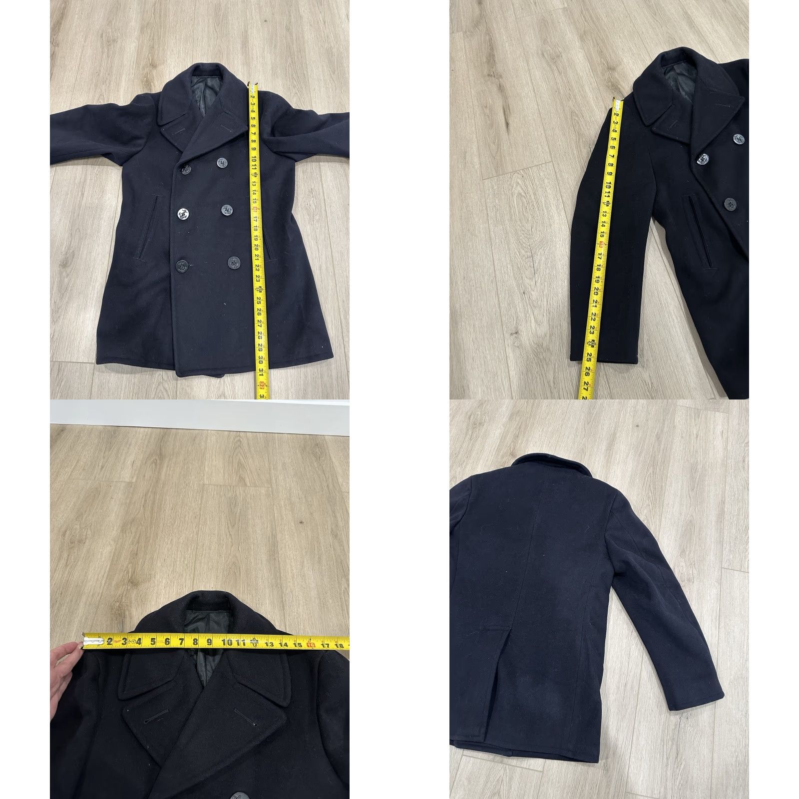 Vintage VINTAGE Kersey US Navy Peacoat 36R Wool Black Double-Breasted Navy Mens Coat Pockets Sailor Style Size US XXS / EU 40 - 8 Thumbnail