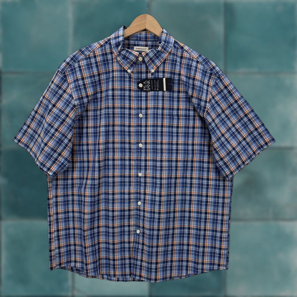 Jos. A. Bank Jos. A. Bank Shirt Mens L Blue Plaid Short Sleeve Stretch Button Front NWT Size US L / EU 52-54 / 3 - 1 Thumbnail