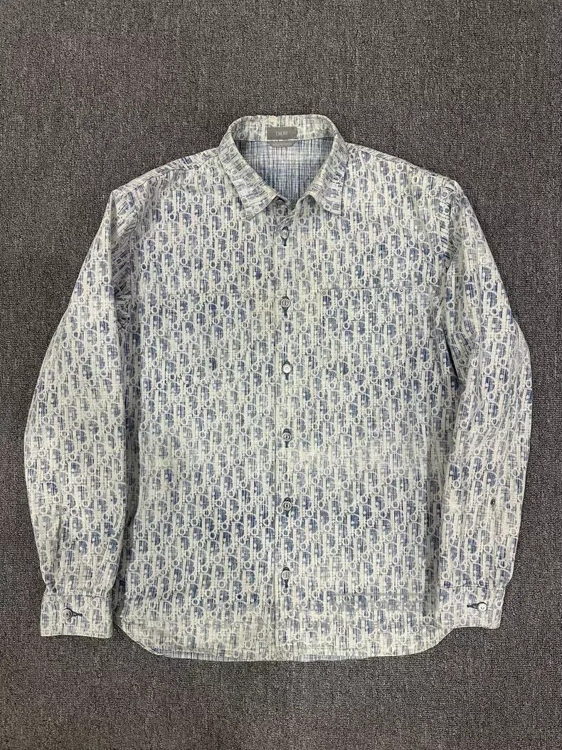 Dior Dior White and blue full-print shirt Size US XXS / EU 40 - 1 Thumbnail