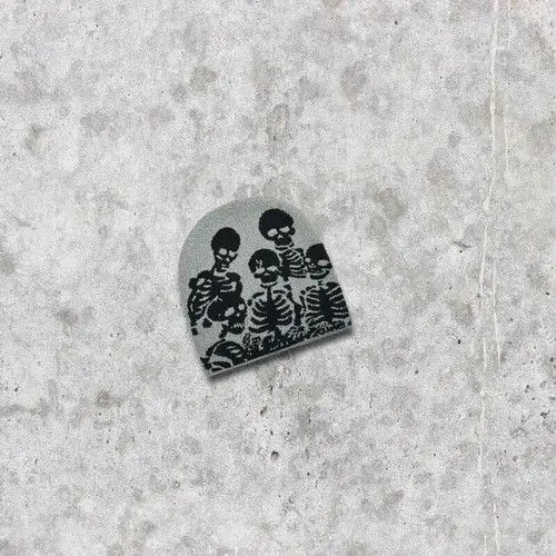 Japanese Brand × Vintage 🔥🕷☠️ Japanese style Beanie hat Skeleton pattern y2k ⚡️ Size ONE SIZE - 4 Thumbnail