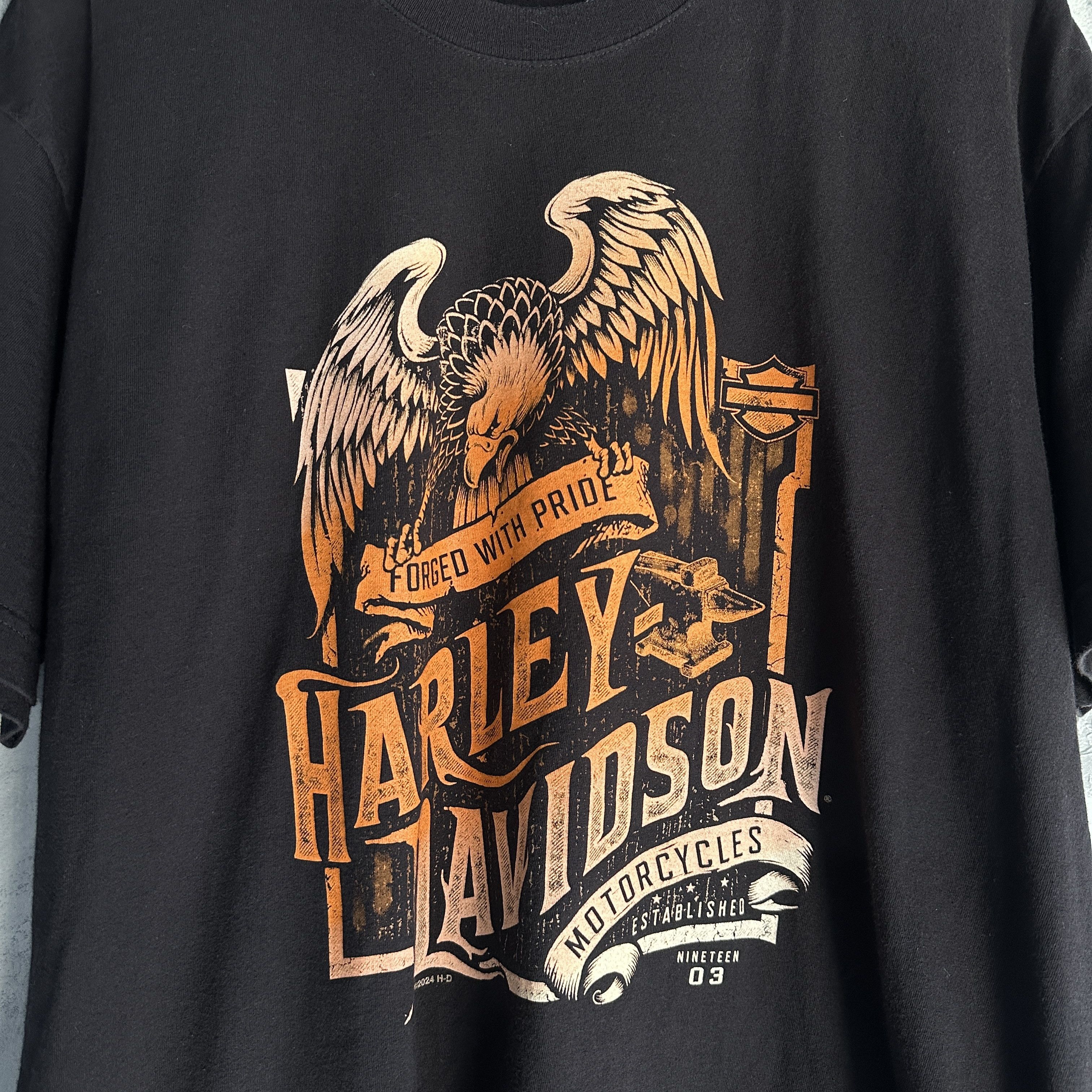 Harley Davidson Vtg Harley Davidson Black Graphic Shirt USA Alaska Eagle Size US XL / EU 56 / 4 - 2 Thumbnail