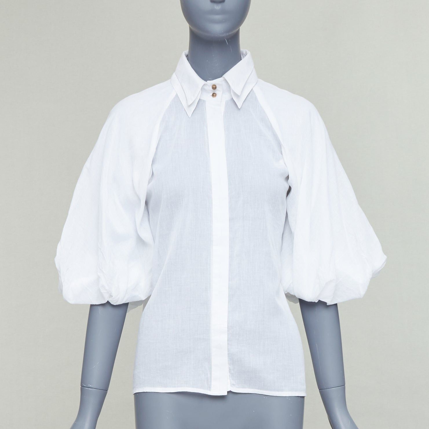 Aje AJE white cotton Victorian puff sleeve double collar shirt UK6 XS Size XS / US 0-2 / IT 36-38 - 1 Thumbnail
