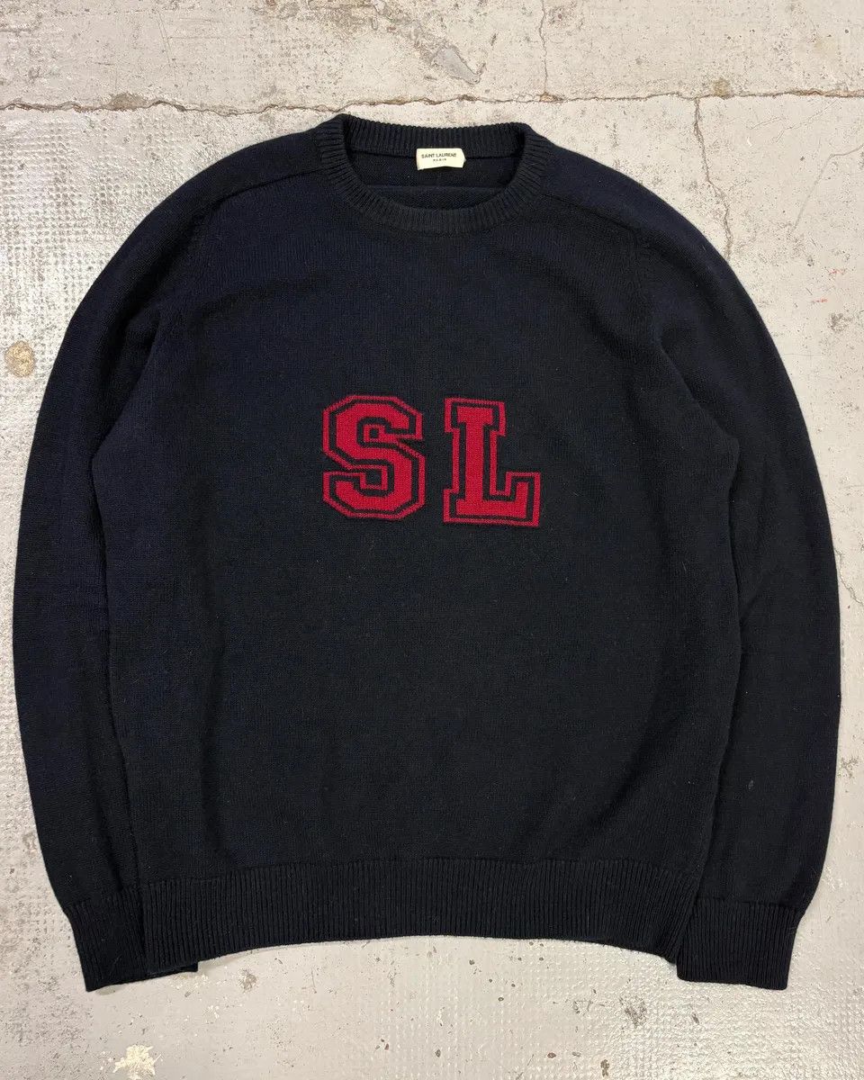 Saint Laurent Paris FW2017 Saint Laurent Navy SL Logo University Wool Sweater Size US M / EU 48-50 / 2 - 2 Thumbnail