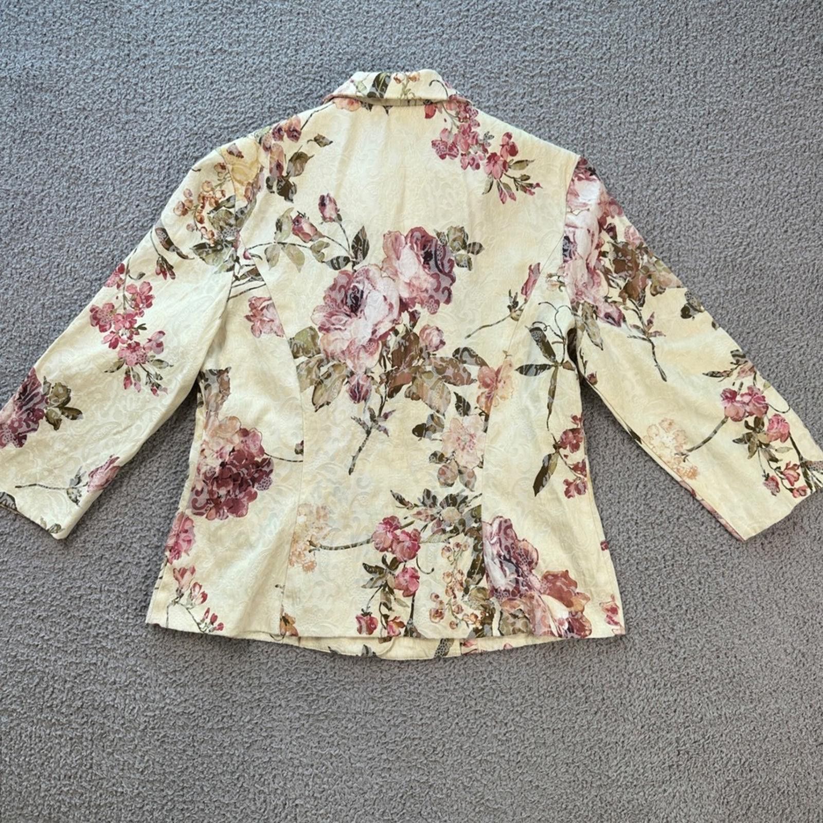 Other Vintage Willow Ridge Floral Jacquard Blazer 12 Cream Pink Size XL / US 12-14 / IT 48-50 - 2 Thumbnail