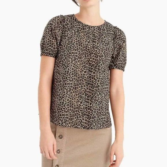 J.Crew J Crew XS Leopard Print Short Sleeve Top Cotton Puff Sleeve Size XS / US 0-2 / IT 36-38 - 8 Thumbnail