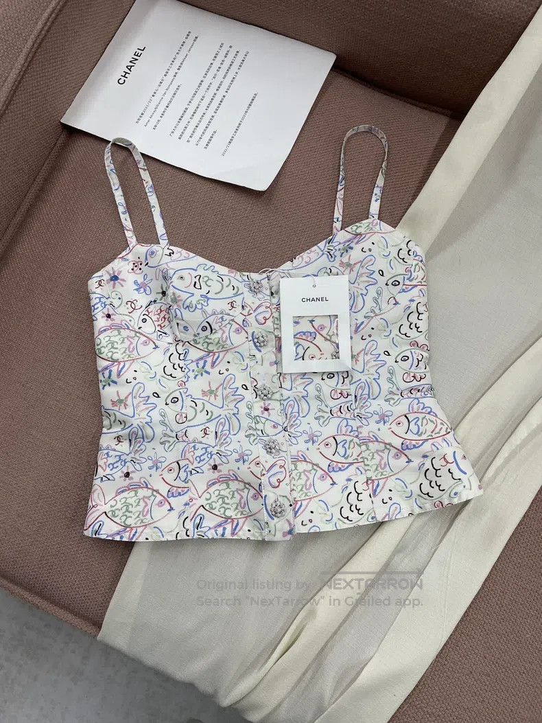 Chanel Chanel 25C small fish graffiti printed suspender vest Size XS / US 0-2 / IT 36-38 - 1 Thumbnail