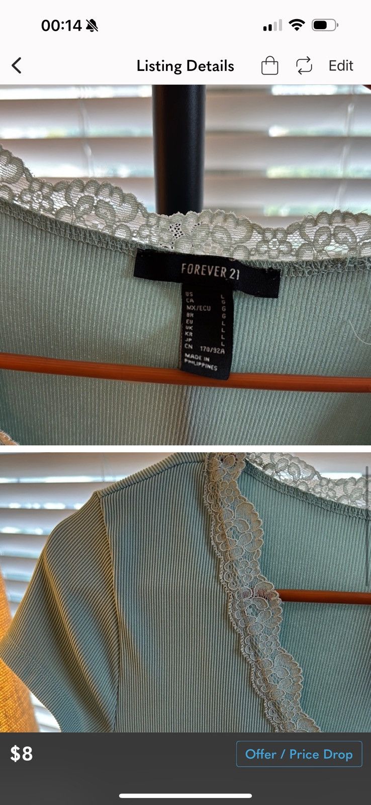 Forever 21 Forever 21 LaceTrim Ribbed V-Neck Bodysuit Sage Green Size L Size L / US 10 / IT 46 - 6 Thumbnail