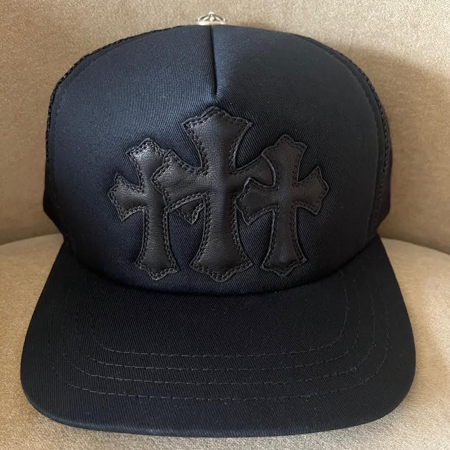 Chrome Hearts Chrome Hearts Cemetery Triple Cross Hat Black Leather Size ONE SIZE - 1 Thumbnail