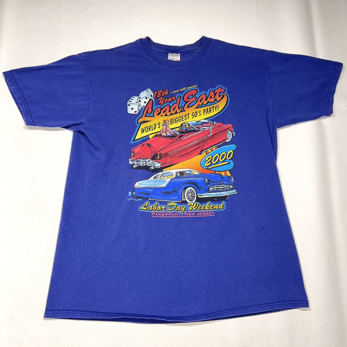 Anvil × Vintage VTG Car Tee Shirt Blue Hot Rod Classic Auto Graphic Retro Size US XL / EU 56 / 4 - 1 Thumbnail