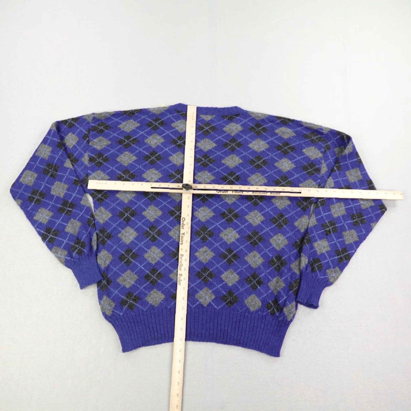 Vintage VINTAGE Hellet Sweater Mens XL Argyle Diamond Alpaca Knit Pullover Blue Black Crew Neck Relaxed Fit Knitwear - Homegrown Peru Mens Size US XL / EU 56 / 4 - 5 Thumbnail
