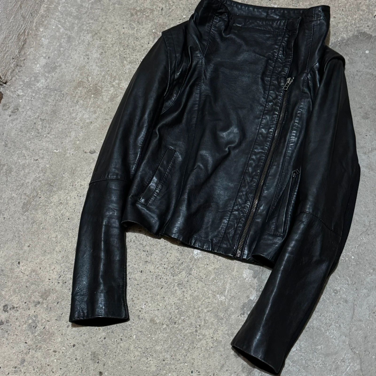 Other Asymmetrical zip avant garde leather jacket rick style Size S / US 4 / IT 40 - 3 Thumbnail