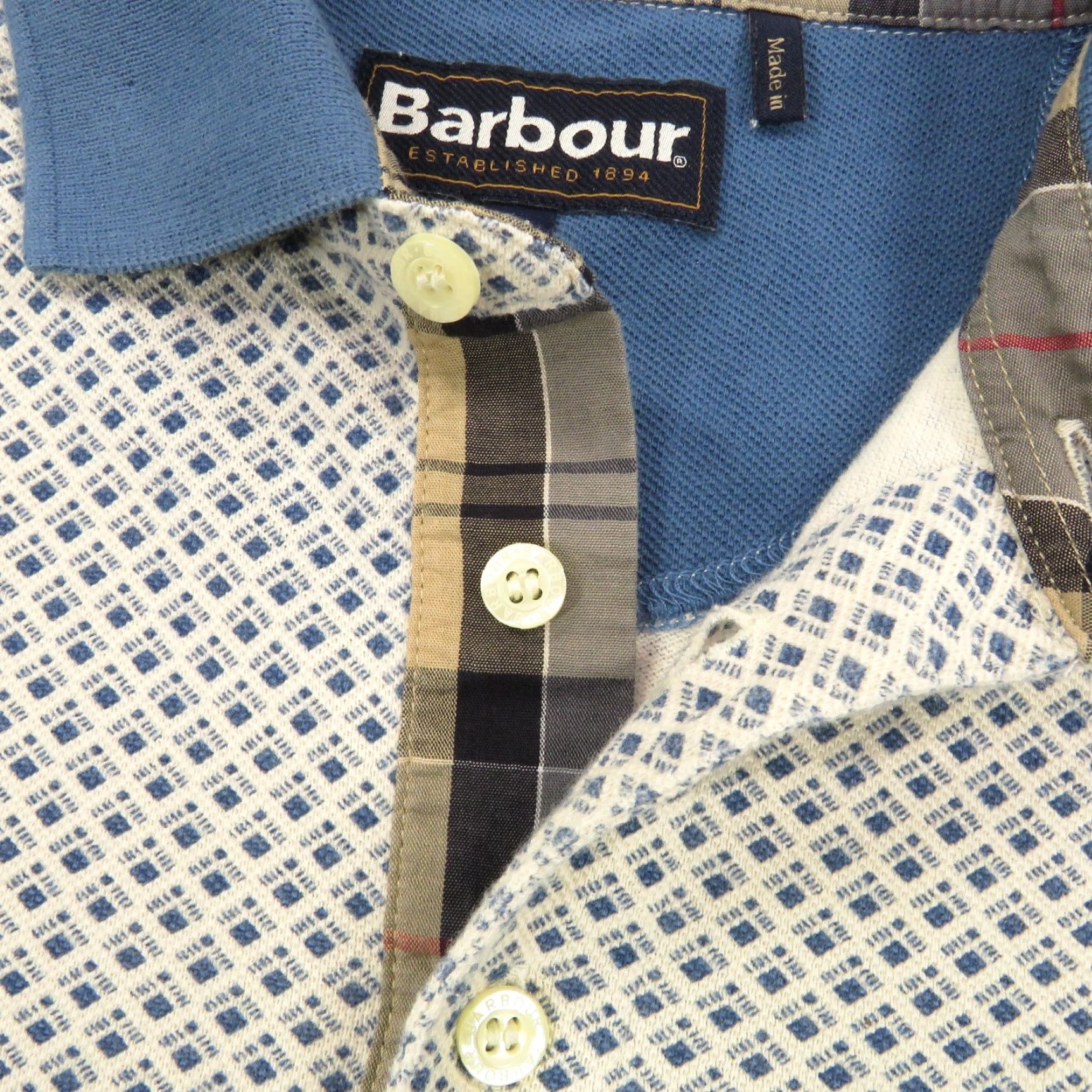 Barbour Barbour Polo Shirt Mens Medium Blue White Diamond Pattern Check Placket Designer Size US M / EU 48-50 / 2 - 6 Thumbnail