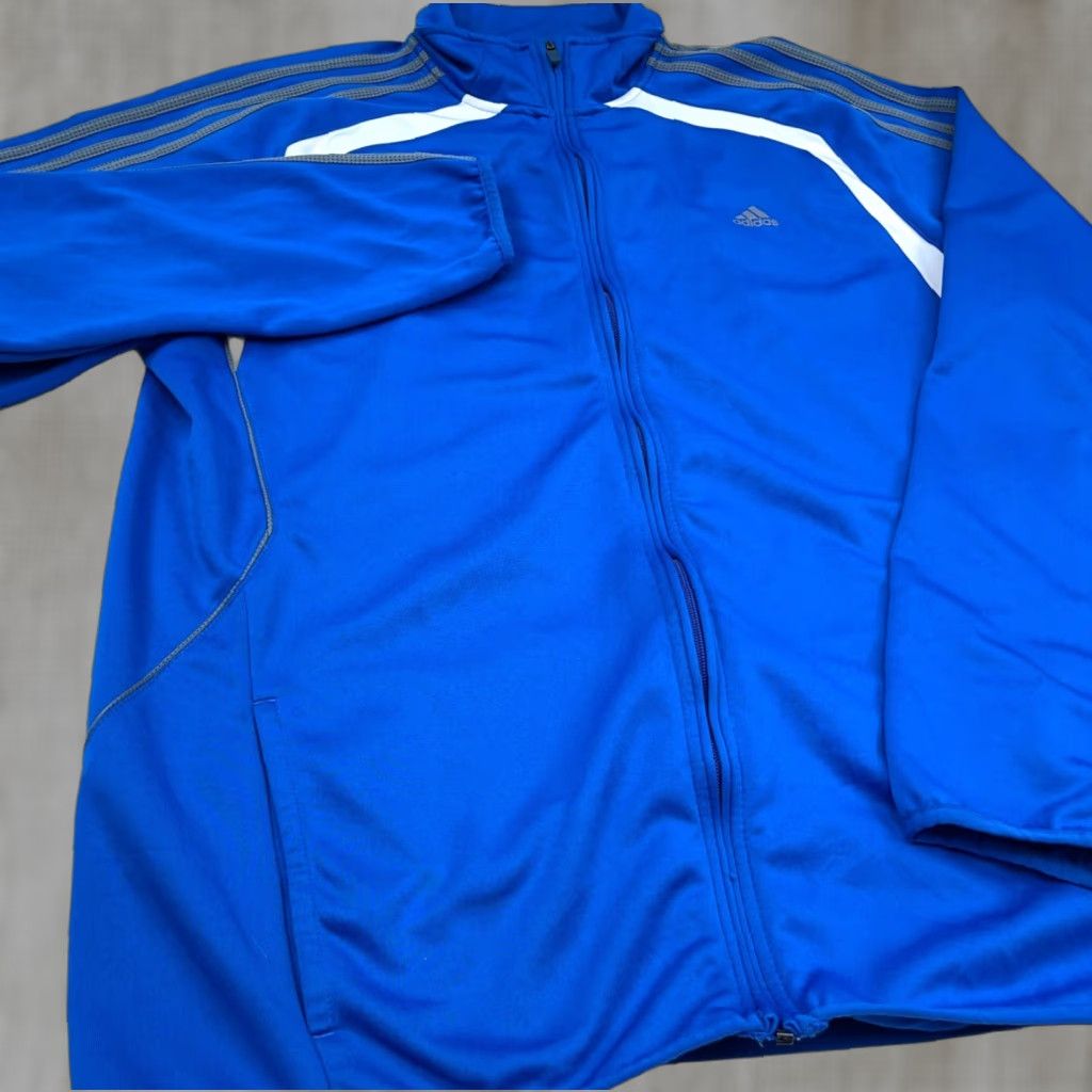 Adidas Adidas Track Jacket Men 2XL Royal Blue Gray Full Zip Sweatshirt Warm Up Run Shirt Jacket Size US XXL / EU 58 / 5 - 1 Thumbnail