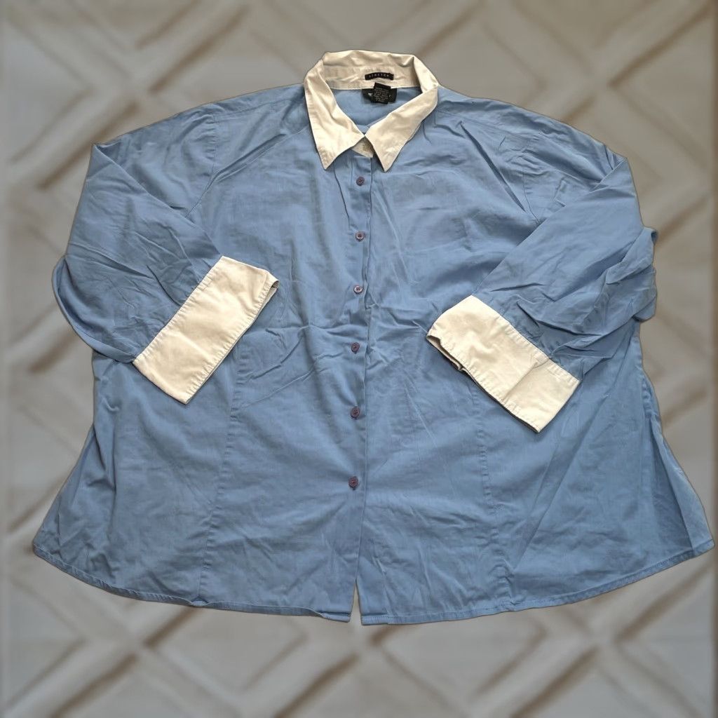 Avenue Avenue Button-Up Shirt Womens 26/28 Blue Long Sleeve Knit Stretch Casual Fall Spring Summer Size 4XL / US 24-26 - 1 Thumbnail