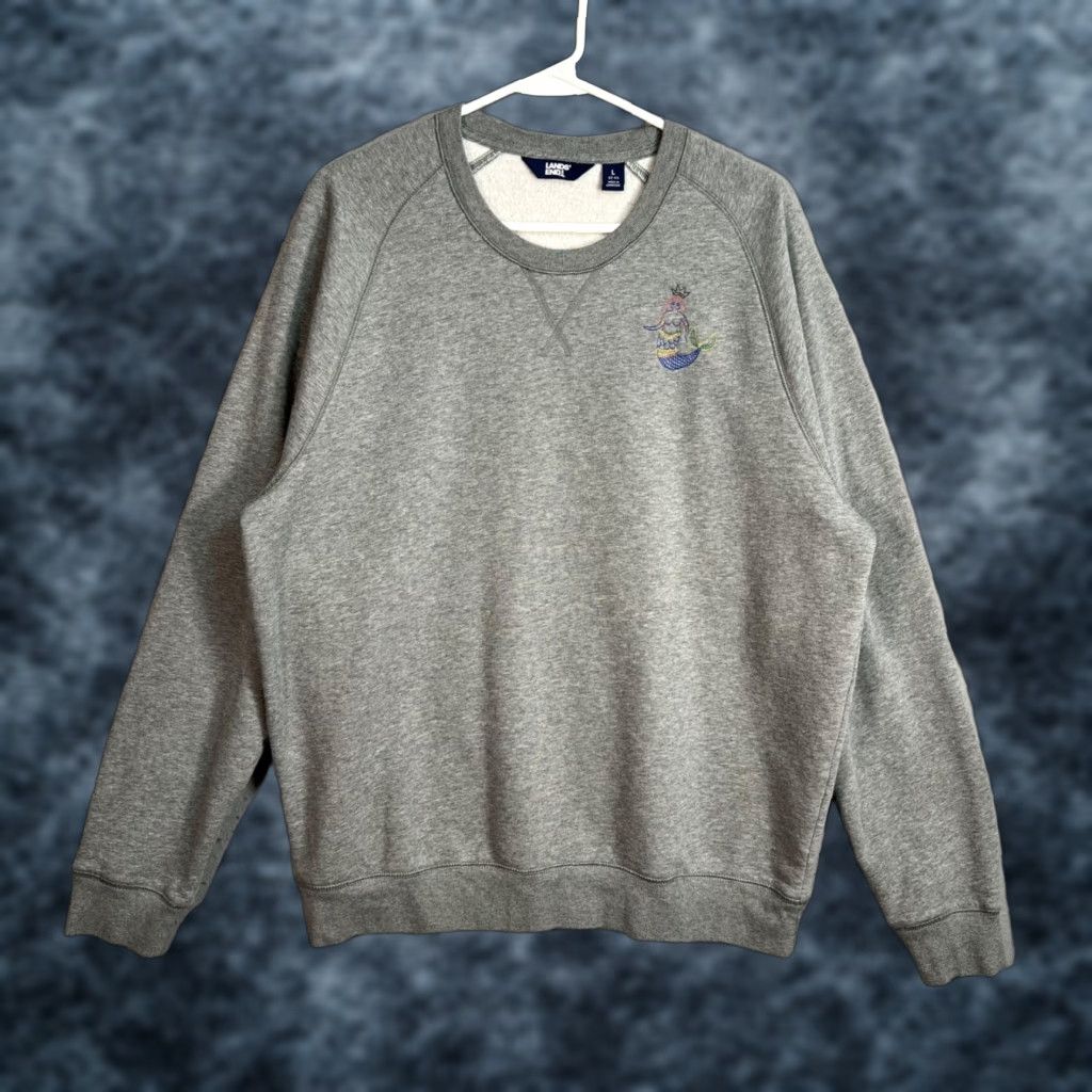 Lands' End VINTAGE Lands' End Grey Crewneck Sweatshirt Mens Large Cotton Pullover Mermaid Embroidered 90s Size US L / EU 52-54 / 3 - 1 Thumbnail