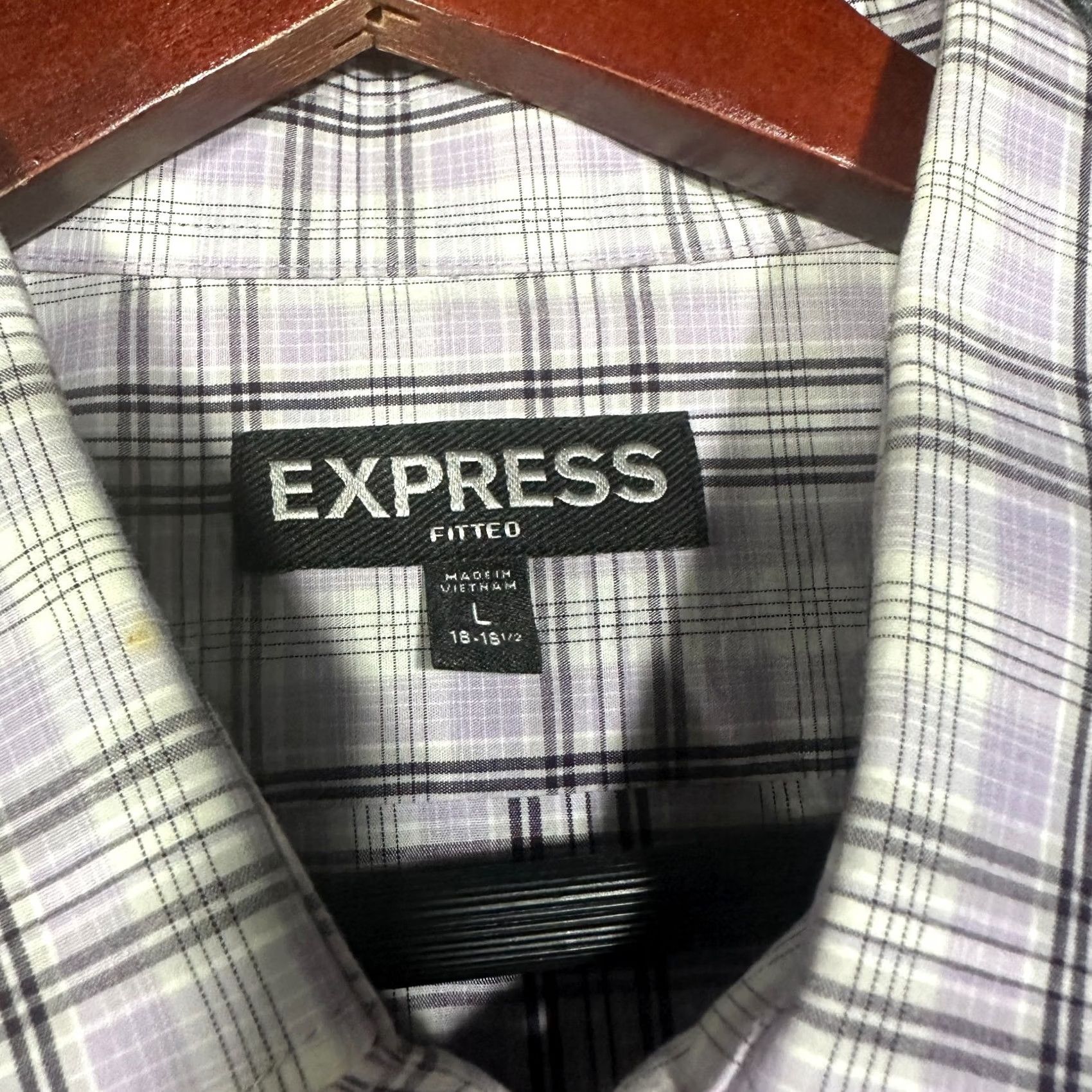 Express Express Shirt Mens Large Fitted Button Up Purple Stretch Plaid Roll Tab Sleeve Size US L / EU 52-54 / 3 - 7 Thumbnail