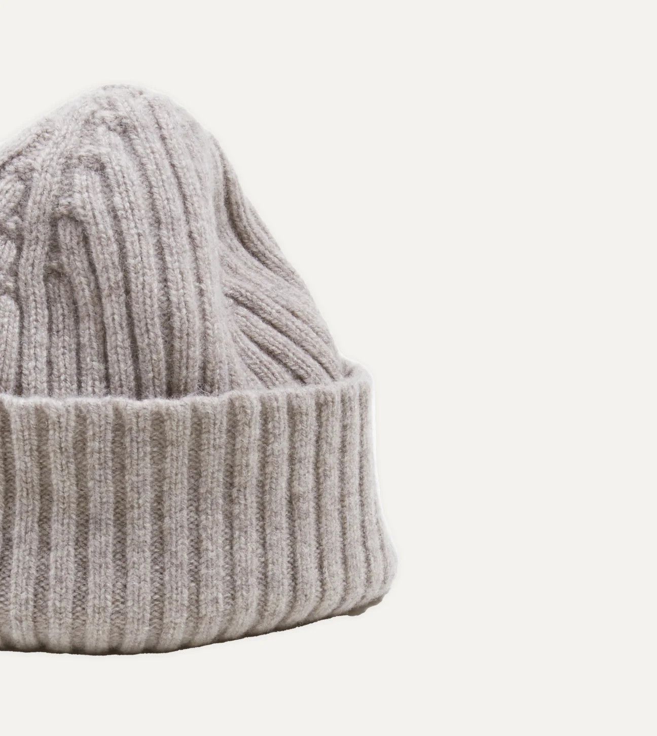 Drake's Light Grey Lambswool Ribbed Knit Cap Size ONE SIZE - 2 Thumbnail