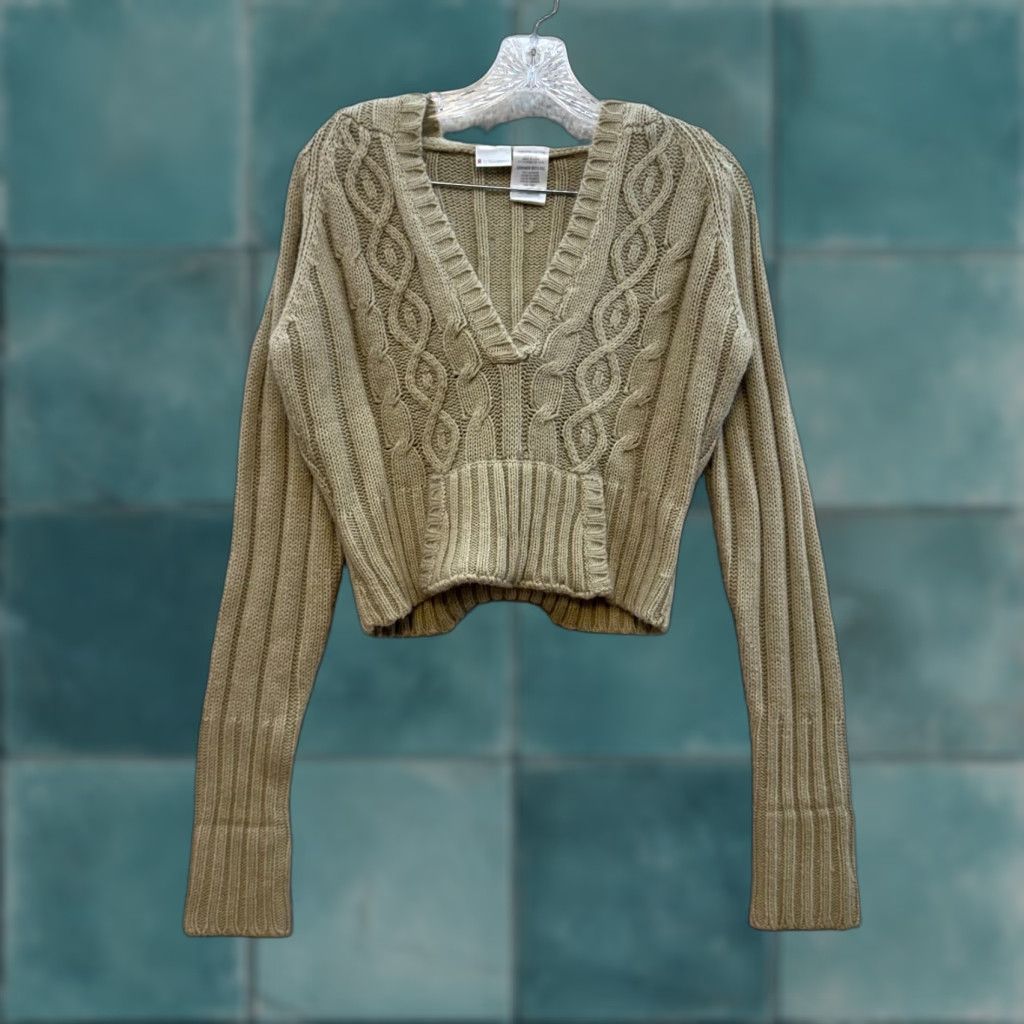 Vintage VINTAGE Y2K Crop Sweater Hoodie Large L Beige Cable Knit Boho Grunge No Boundaries Shirt Womens Size L / US 10 / IT 46 - 1 Thumbnail