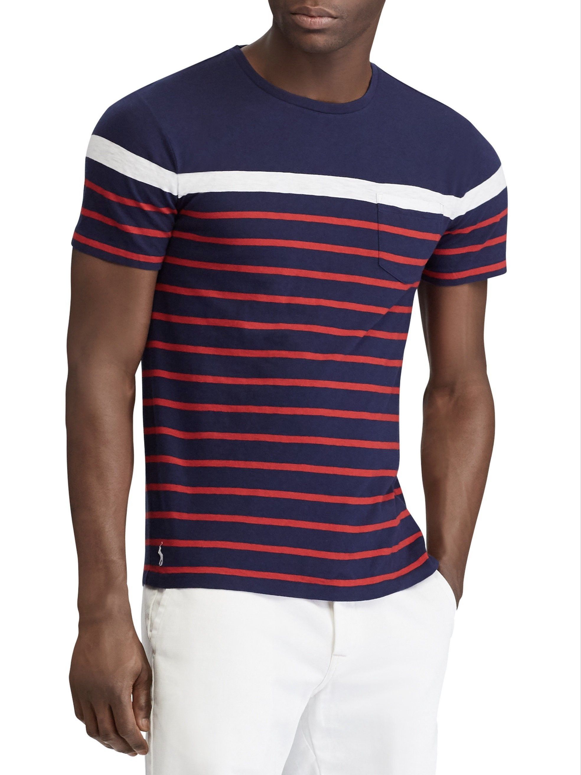 Polo Ralph Lauren POLO RALPH LAUREN Navy Red White Striped Slim Fit Tee Size US M / EU 48-50 / 2 - 1 Thumbnail