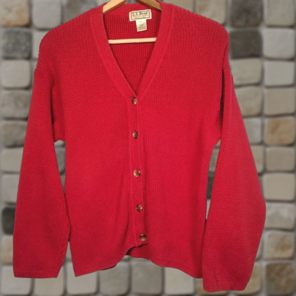 Vintage VINTAGE L.L. Bean Cardigan Sweater Women Small Red Cotton Ribbed Knit V-Neck USA Made Size S / US 4 / IT 40 - 1 Thumbnail