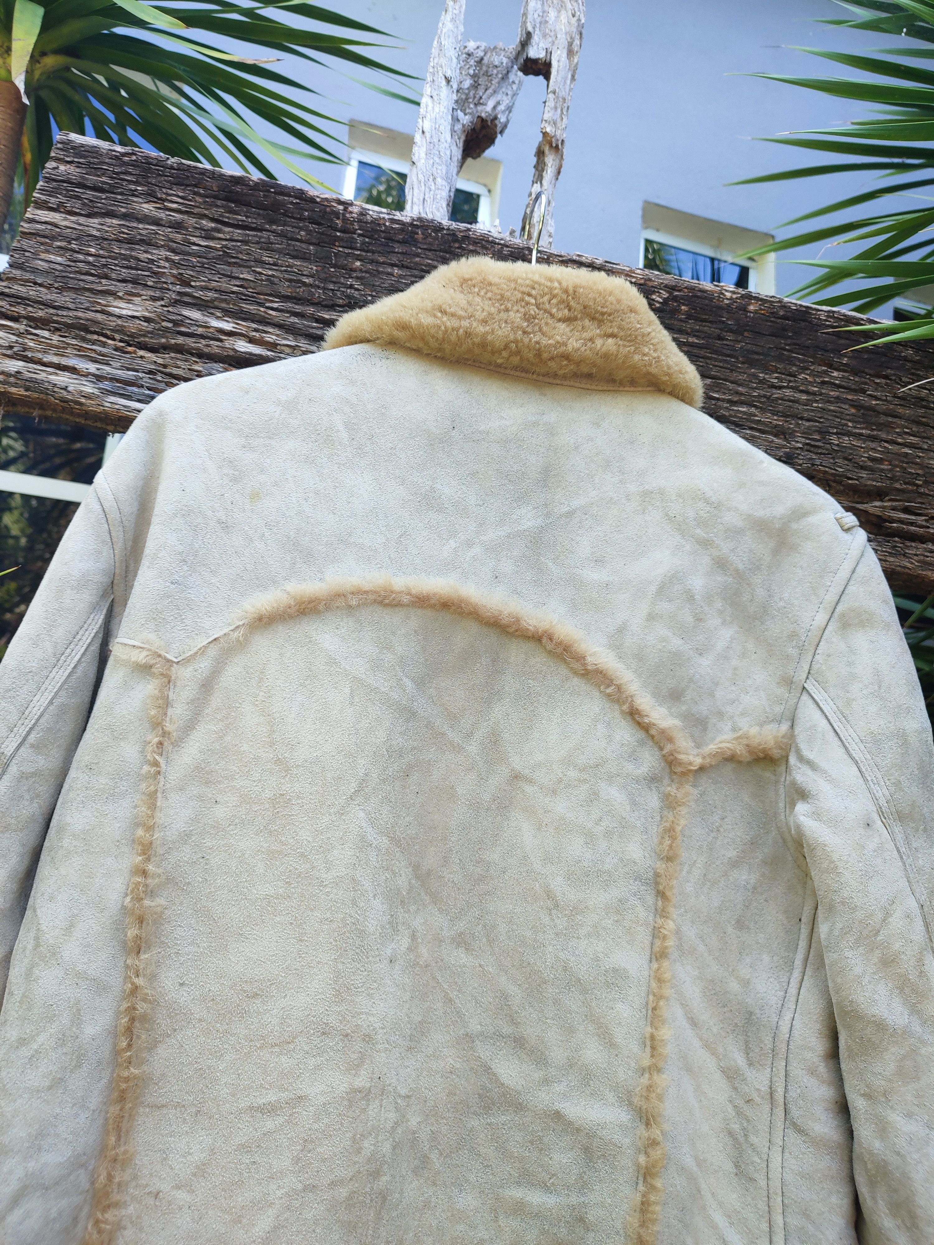 Designer Vintage Shearling Aviator Jacket – Distressed Beige Leather Size US M / EU 48-50 / 2 - 8 Thumbnail