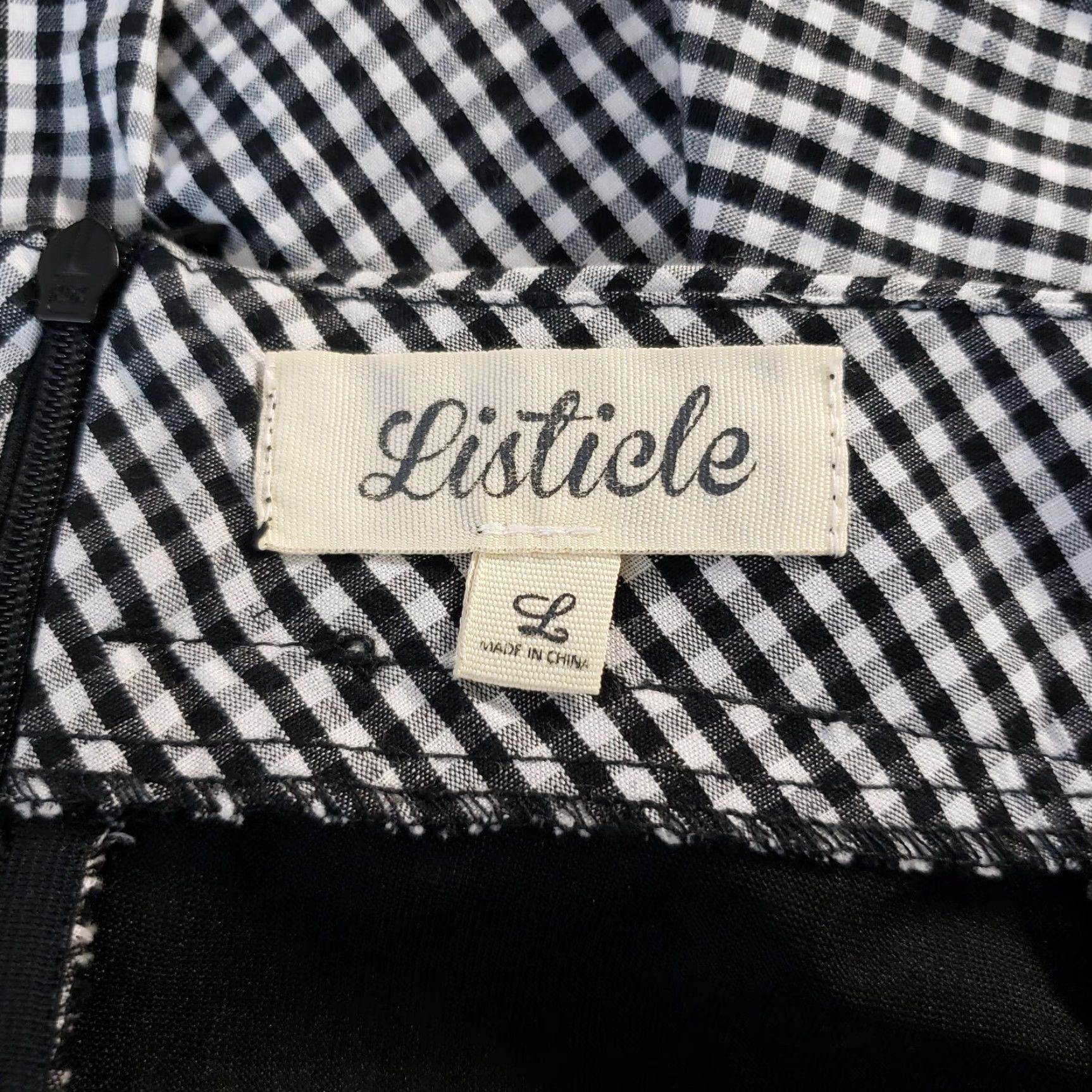 Vintage Listicle Skirt Womens L Black White Gingham Cotton Ruffle A-Line Short Zip Size 36" / US 14 / IT 50 - 3 Thumbnail