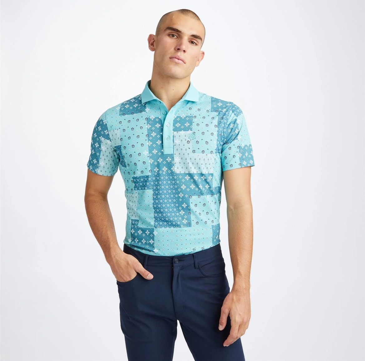 G/FORE Boro Patch Print Tech Pique Tailored Fit Polo Marine - AW23 Size US XL / EU 56 / 4 - 2 Thumbnail