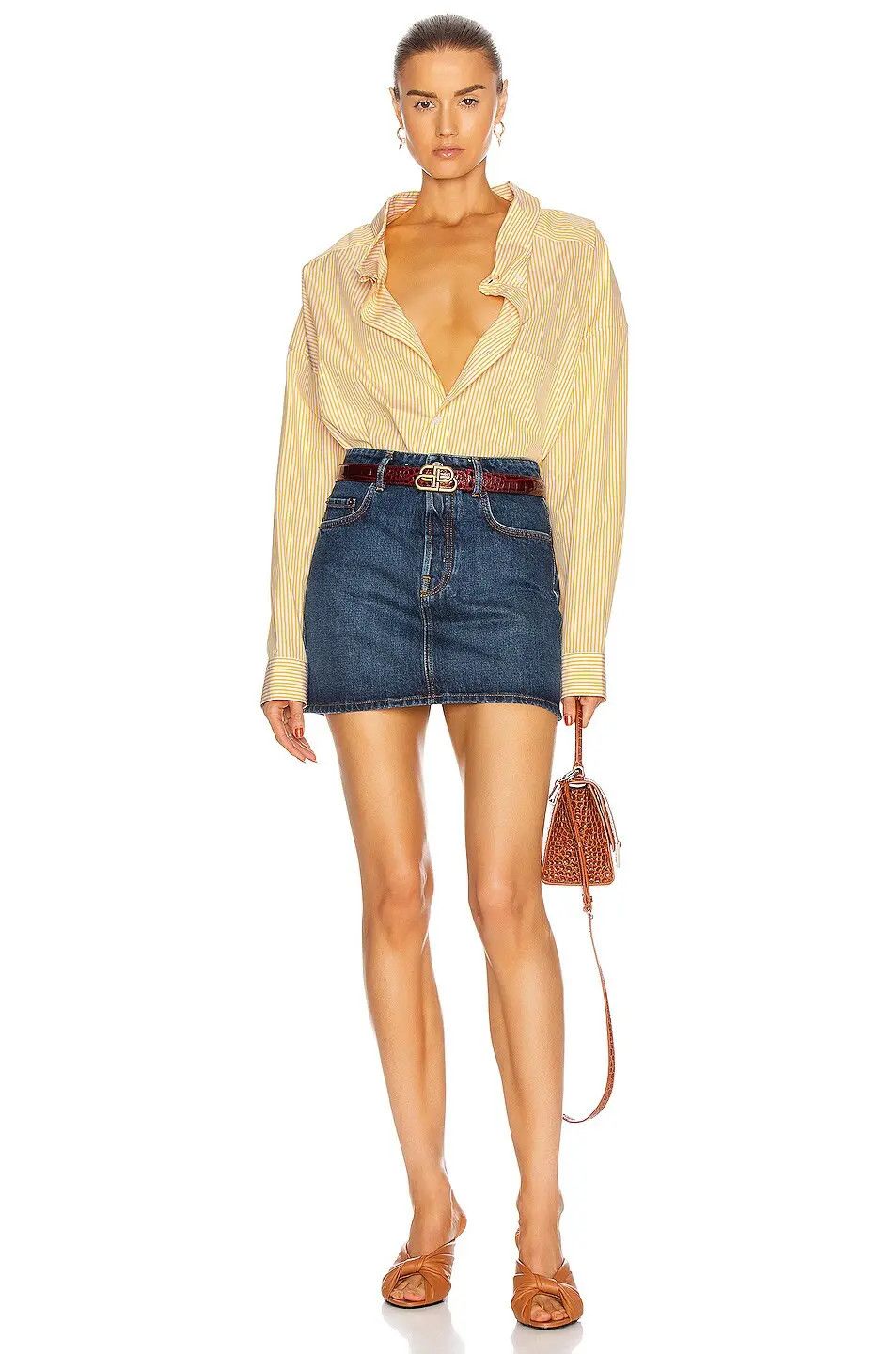 Balenciaga o1w1db11224 Cocoon Swing Shirt in Yellow/White Size S / US 4 / IT 40 - 5 Thumbnail