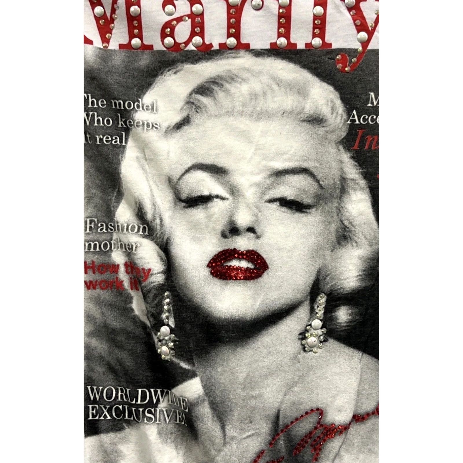 Vintage Marilyn Monroe Graphic Hoodie Women’s XS White Y2K Newspaper Print Rhinestone Size XS / US 0-2 / IT 36-38 - 3 Thumbnail