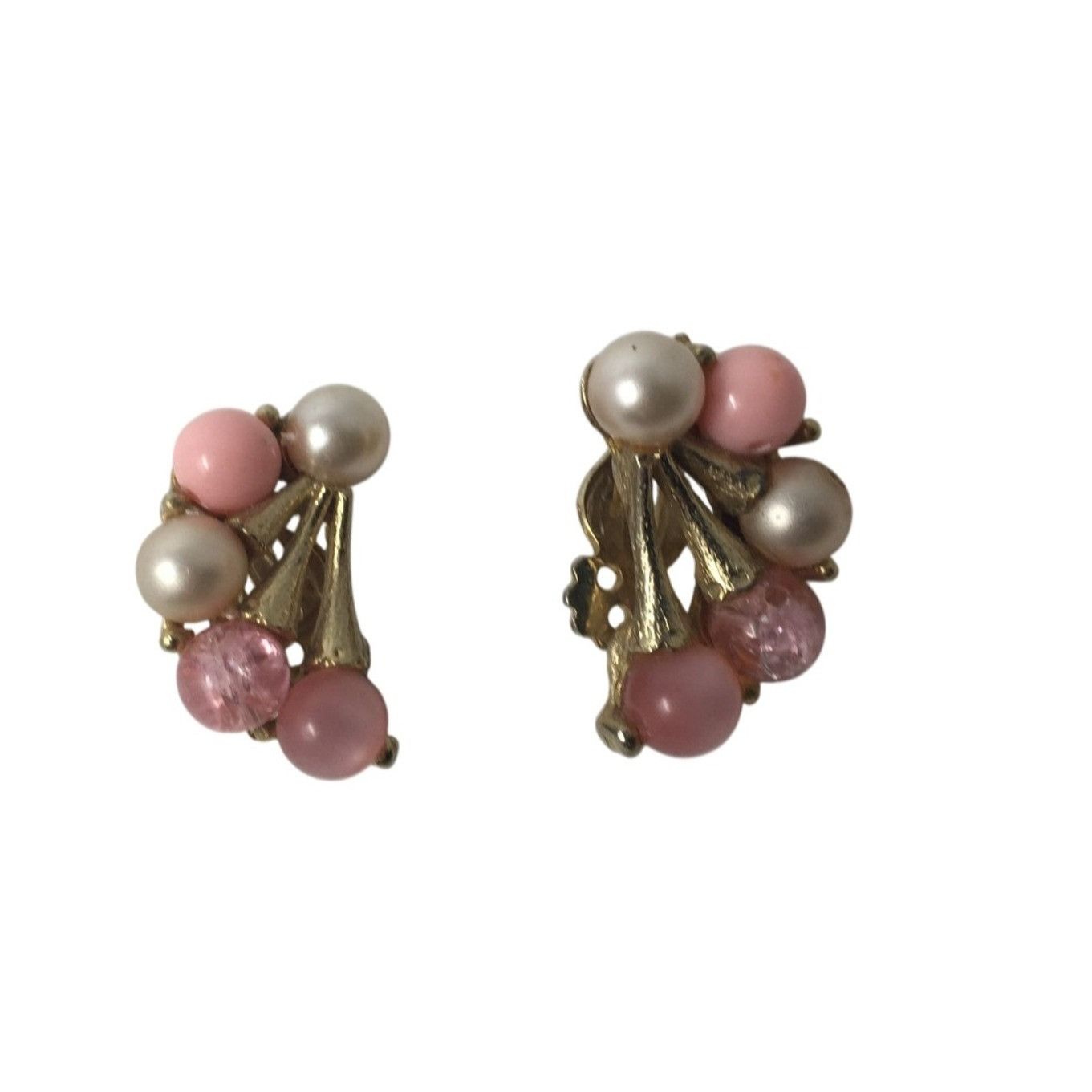 Other Vintage Women's Pink and Gold Beaded Clip On Earrings Size ONE SIZE - 1 Thumbnail
